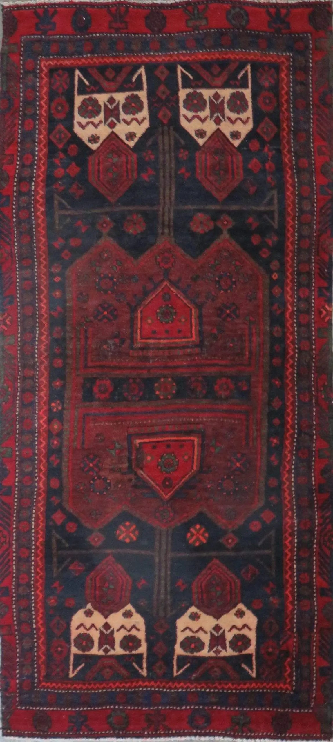 One Of The Kind Hand-Knotted Persian Wool Rug _ Luxurious Vintage Design, 7'2" x 2'10, Artisan Crafted